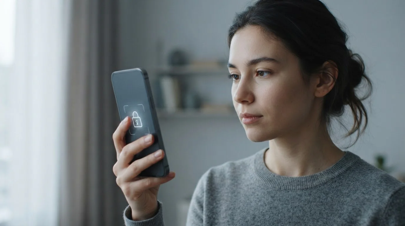 Autenticación biométrica con reconocimiento facial en un iPhone para un pago seguro