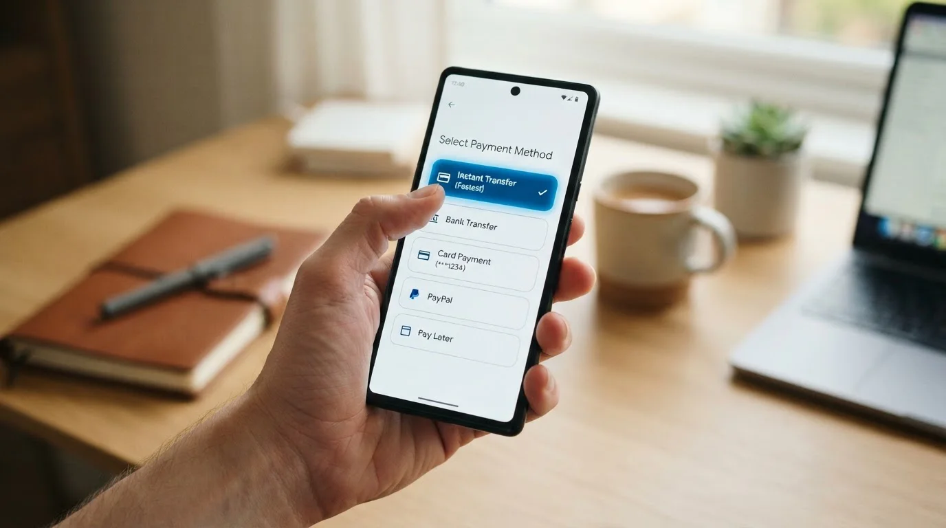 Detalle de una pantalla de móvil mostrando opciones de ingreso: Bizum destacado en primer lugar