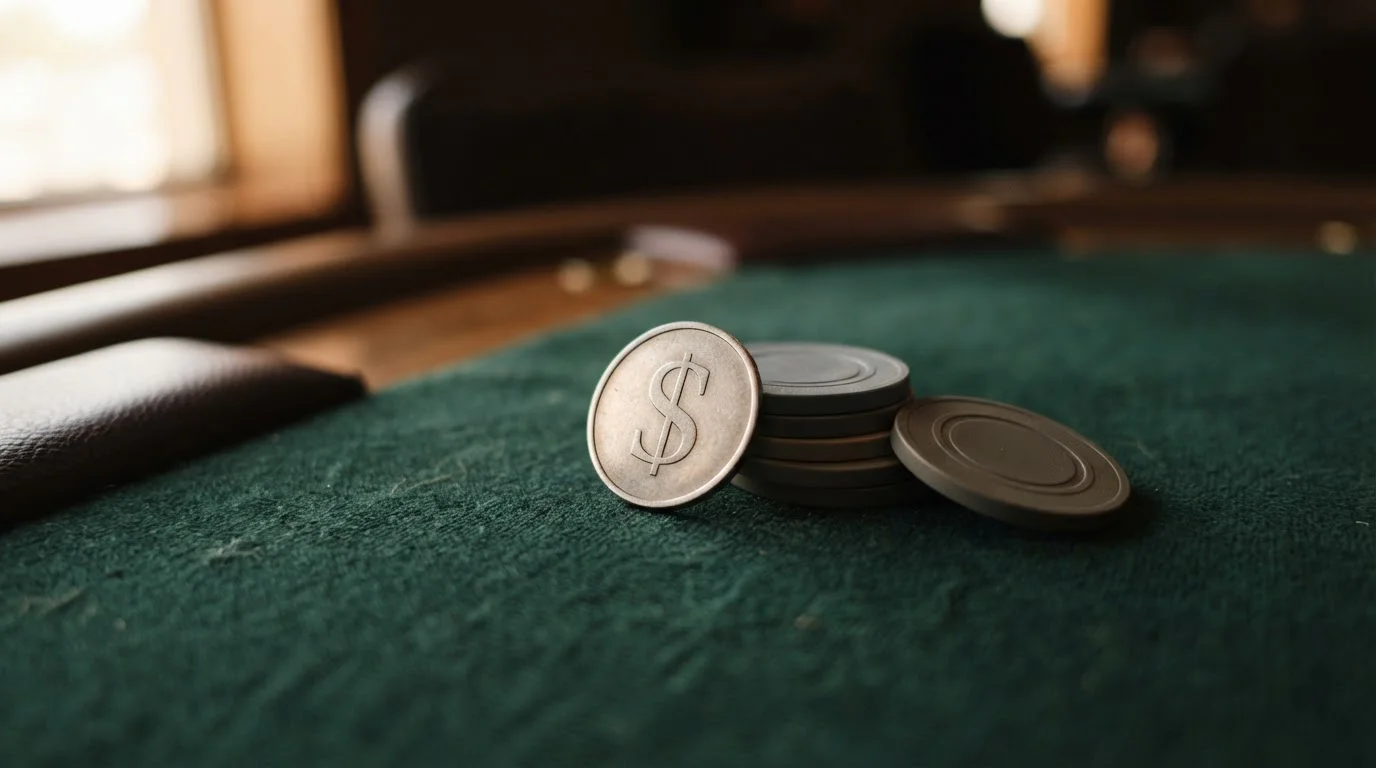 Moneda estable Tether USDT junto a fichas de casino sobre una mesa de juego