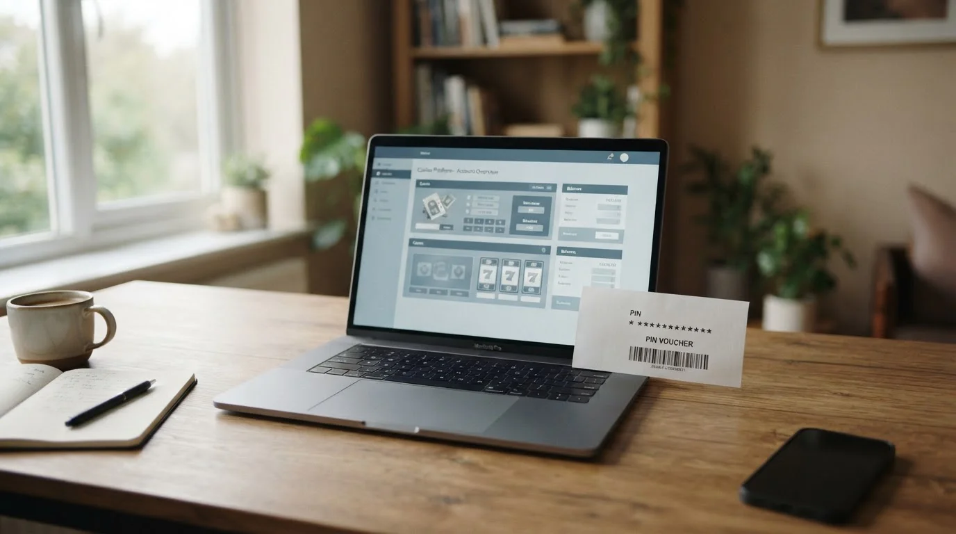 Cupón prepago de paysafecard junto a un portátil con un casino online con licencia en España
