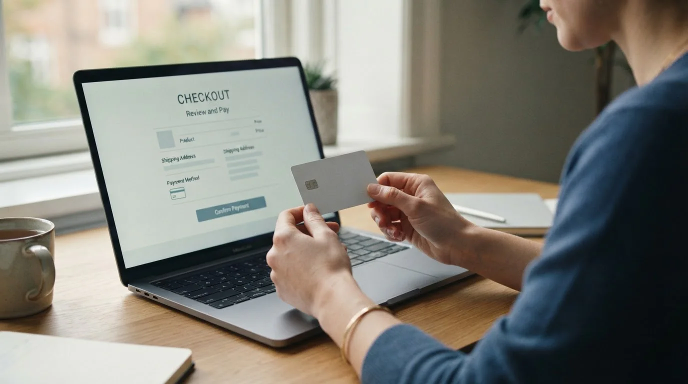 Jugador usando tarjeta bancaria y portátil para depositar en un casino online con licencia en España