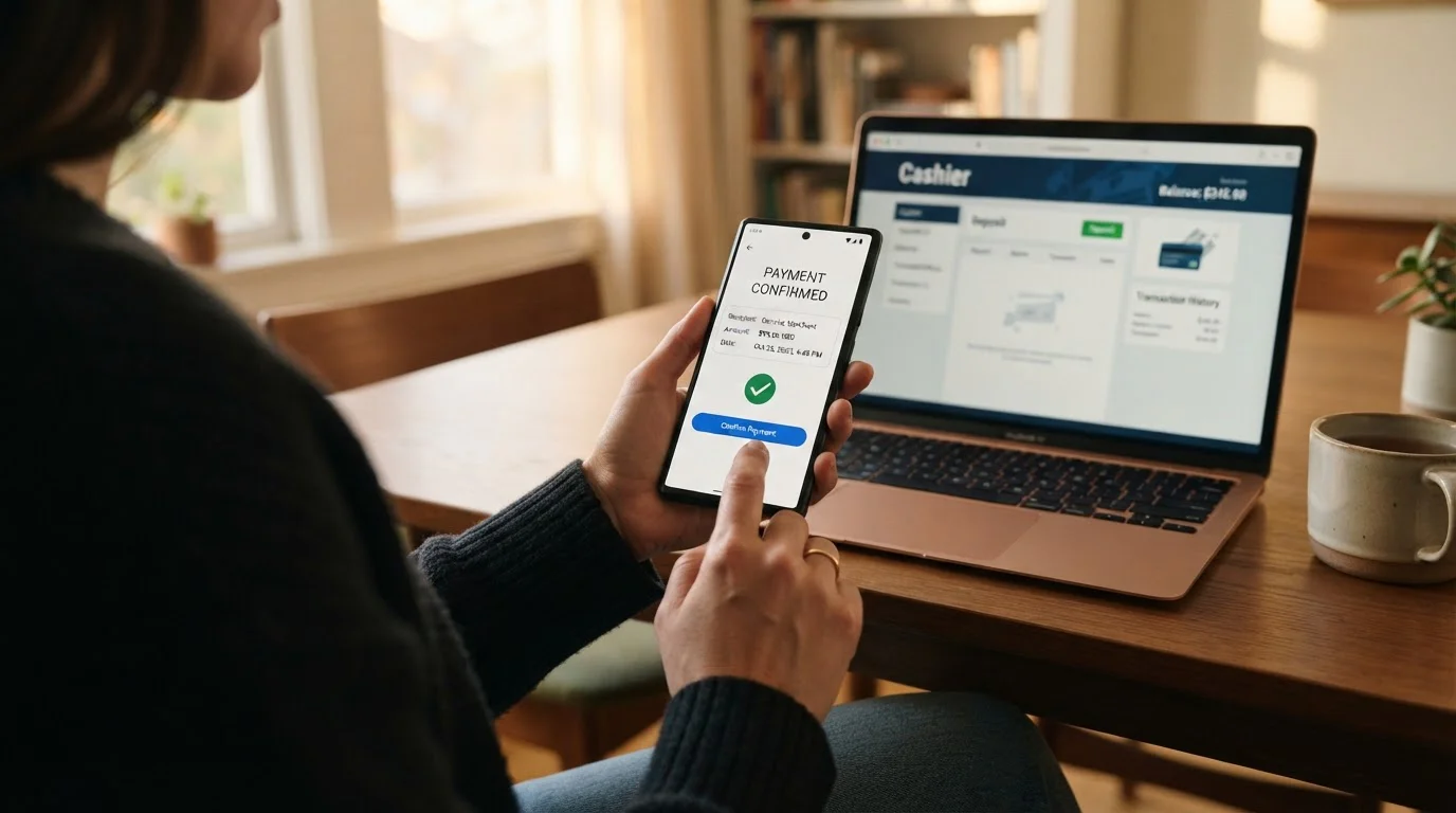 Persona depositando con la tarjeta Revolut desde el móvil en un casino online