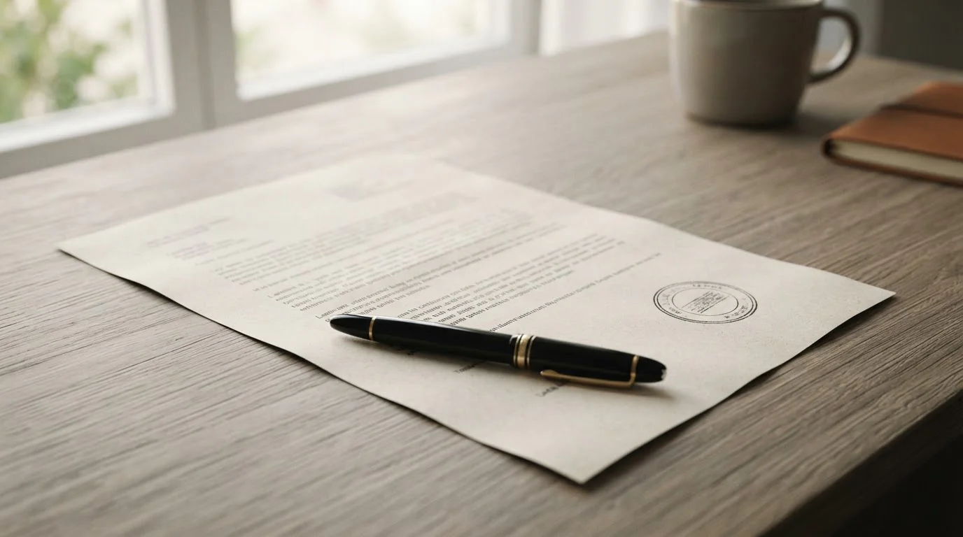 Documento de licencia de juego neutro sin escudo sobre una mesa de despacho