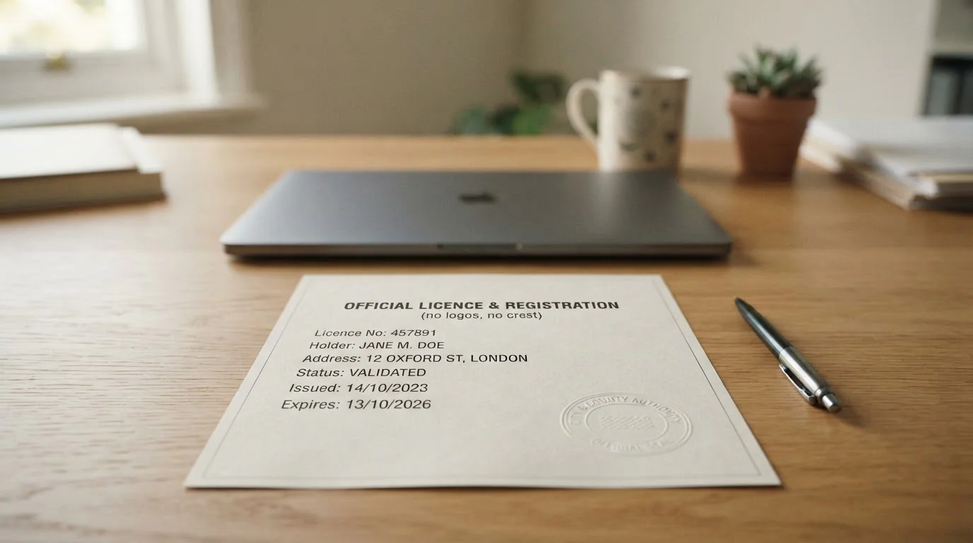 Documento de licencia de juego neutro sobre una mesa de oficina